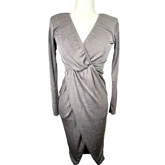 Boohoo Dresses & Skirts - NWT Boohoo Slinky Twist Detail Midi Long Sleeve Dress Size 8